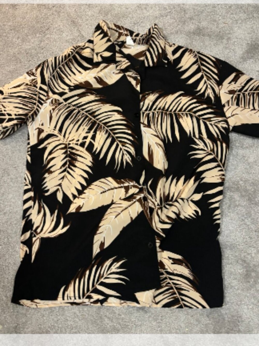 Boys Hawaiian Tropical Palm Leaf Button Down Shirt Black Tan Size Large L